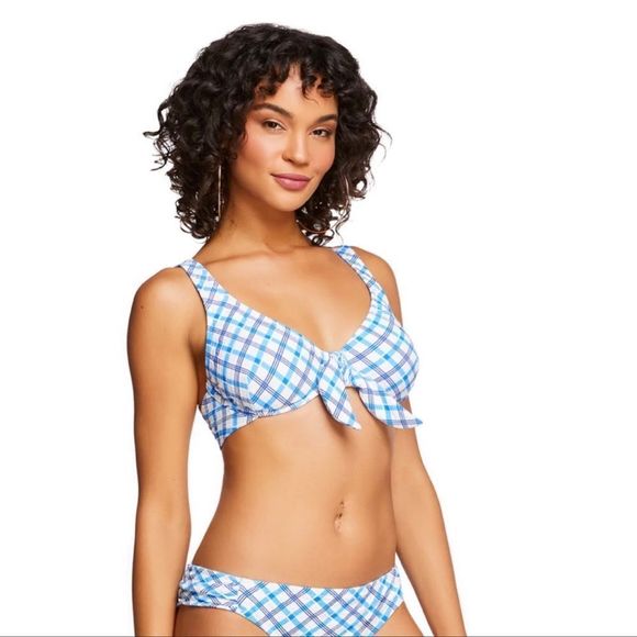 NWT Jessica Simpson Afternoon Tea Tie Front D-Bra in Caspian Plaid Size LD - Picture 4 of 7